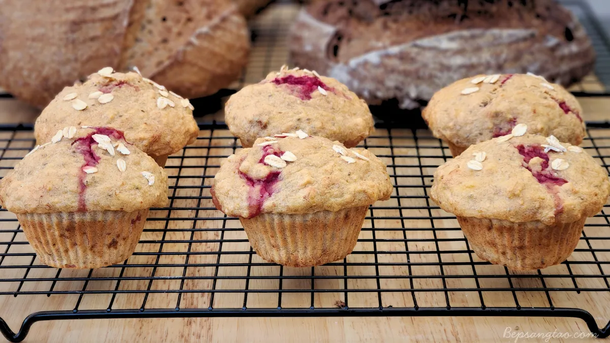 Lemon Raspberry Sourdough Oat Muffin